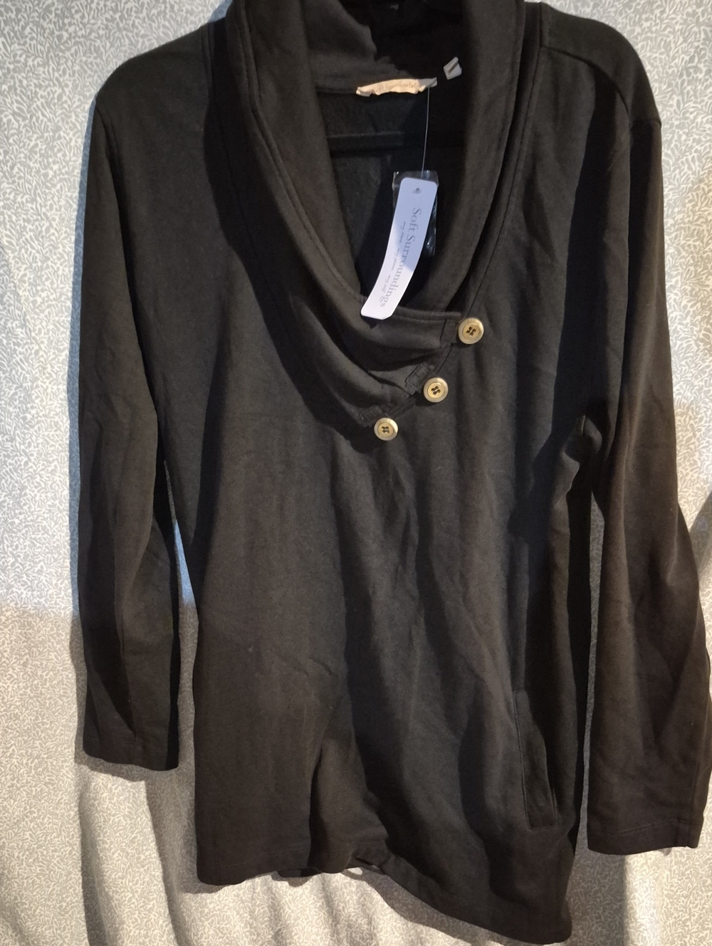 Soft Surroundings Black Cowl-Neck Button Pullover
